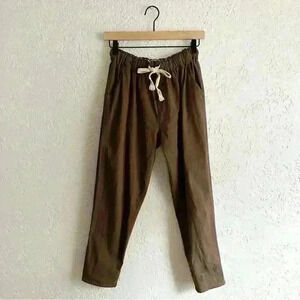 Lightweight‎ pull on mid rise brown pants with tie front